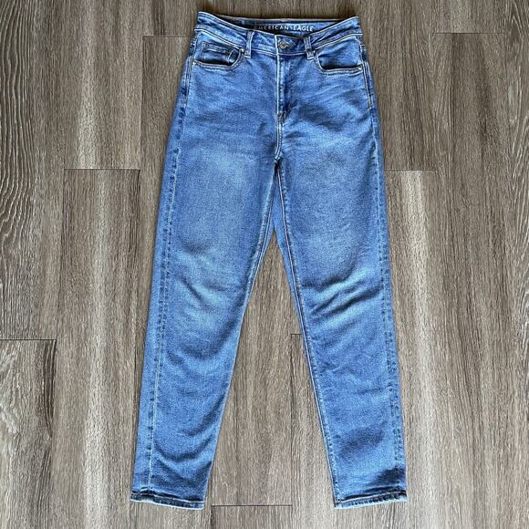 American Eagle Stretch Mom Jeans Classic Blue High Rise Tapered Ankle Length 0 - Picture 8 of 16